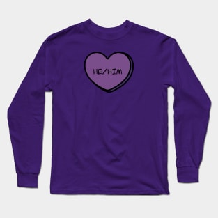 Pronoun He/Him Conversation Heart in Purple Long Sleeve T-Shirt